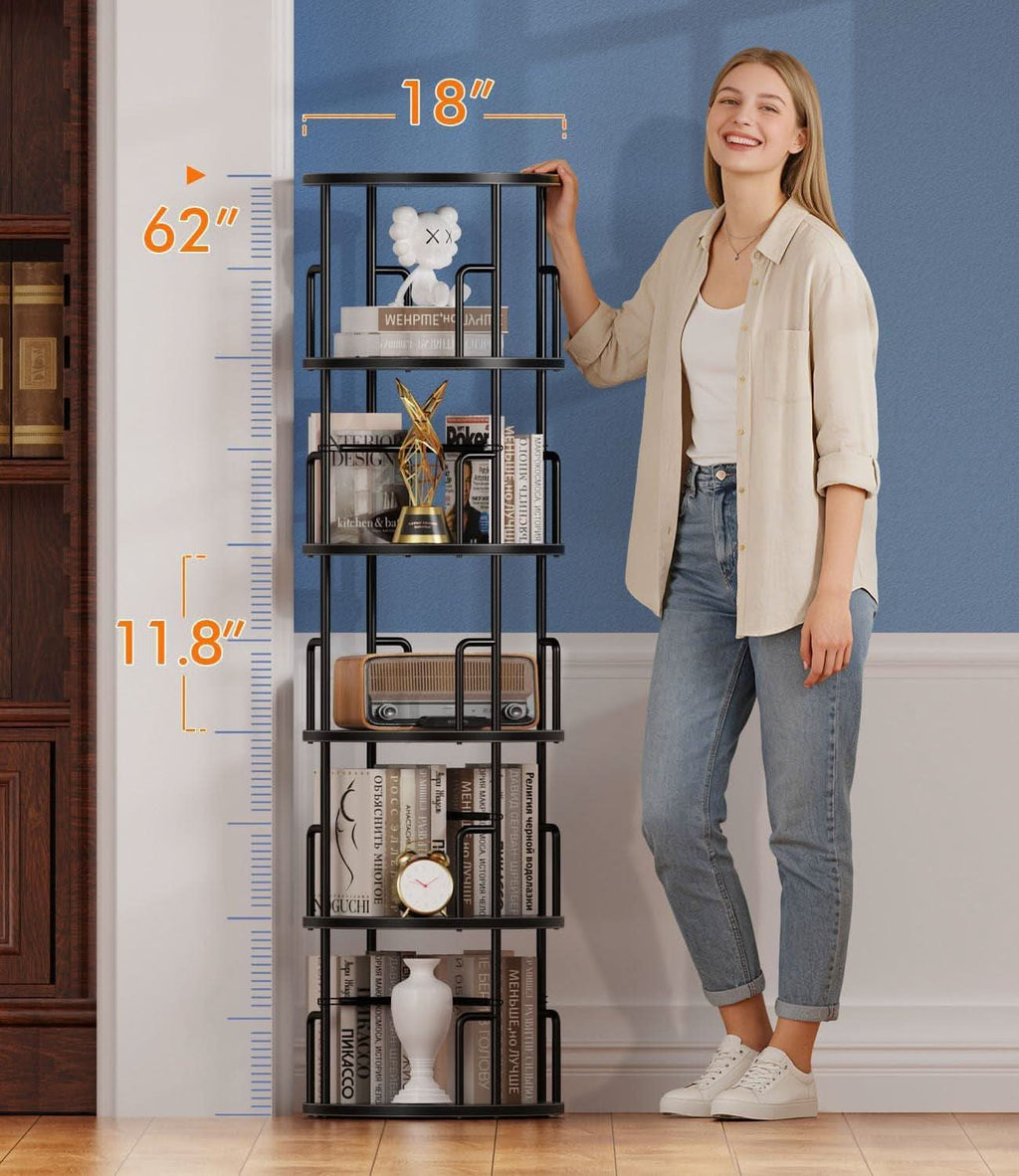 Rotating Bookshelf Tower 62 Inches Black Space Saving