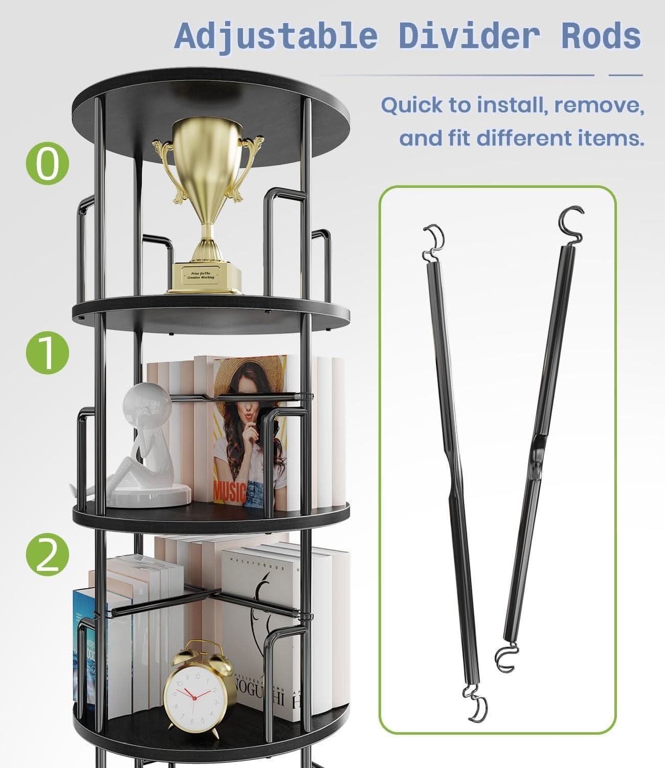Rotating Bookshelf Tower 62 Inches Black Space Saving
