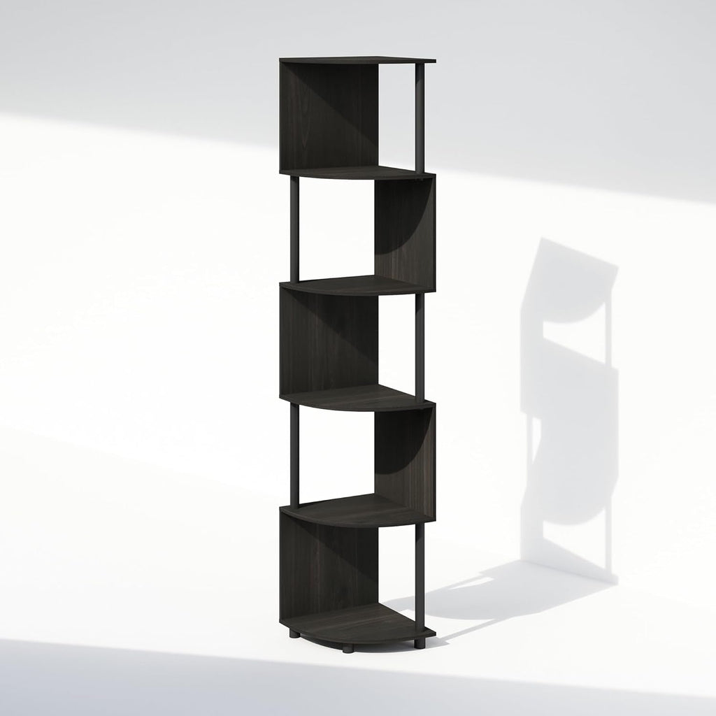 Zigzag Corner Bookshelf Space Saving Espresso Black
