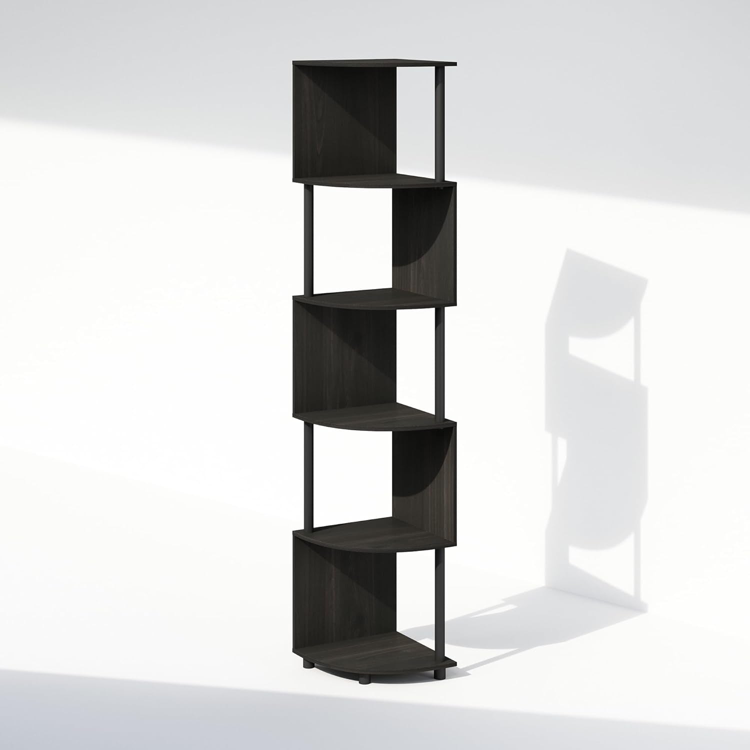 Zigzag Corner Bookshelf Space Saving Espresso Black