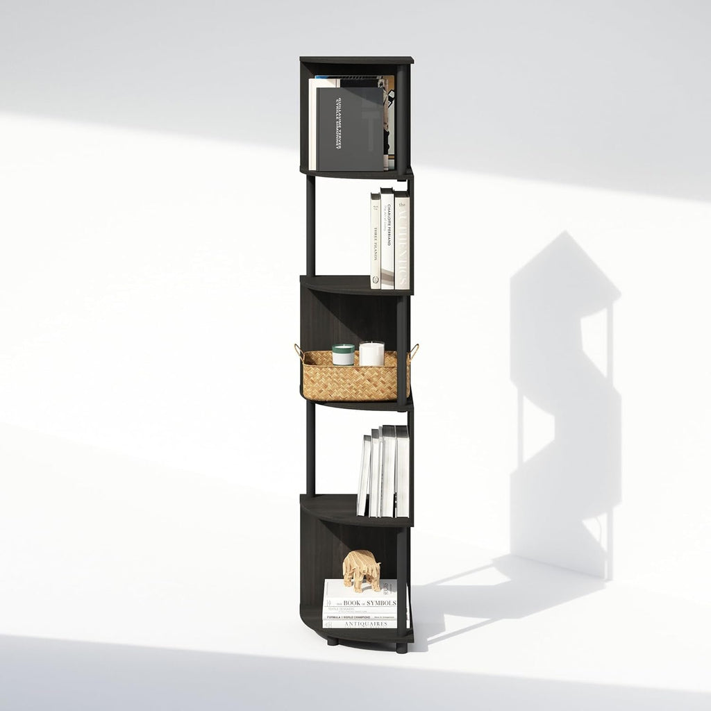 Zigzag Corner Bookshelf Space Saving Espresso Black
