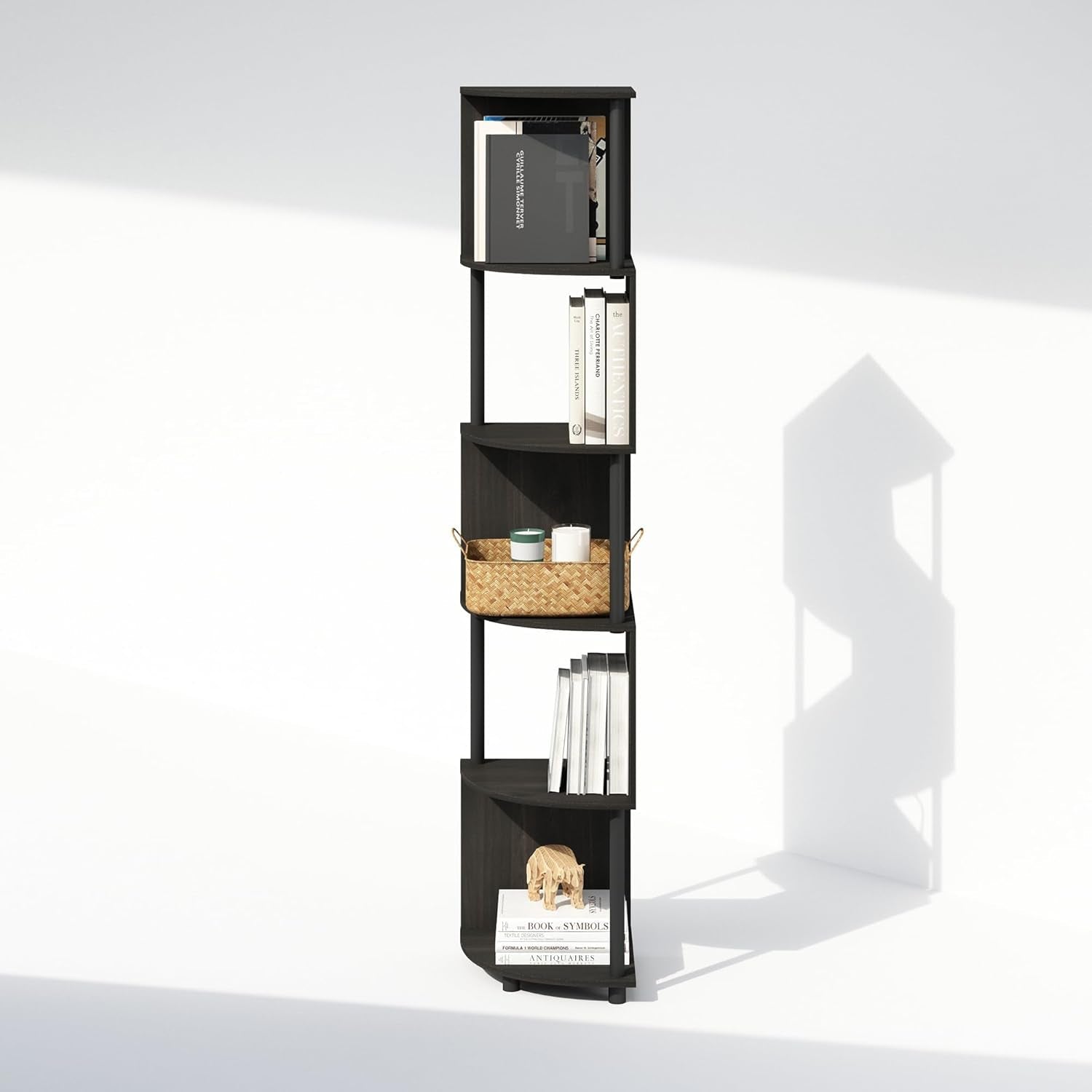 Zigzag Corner Bookshelf Space Saving Espresso Black