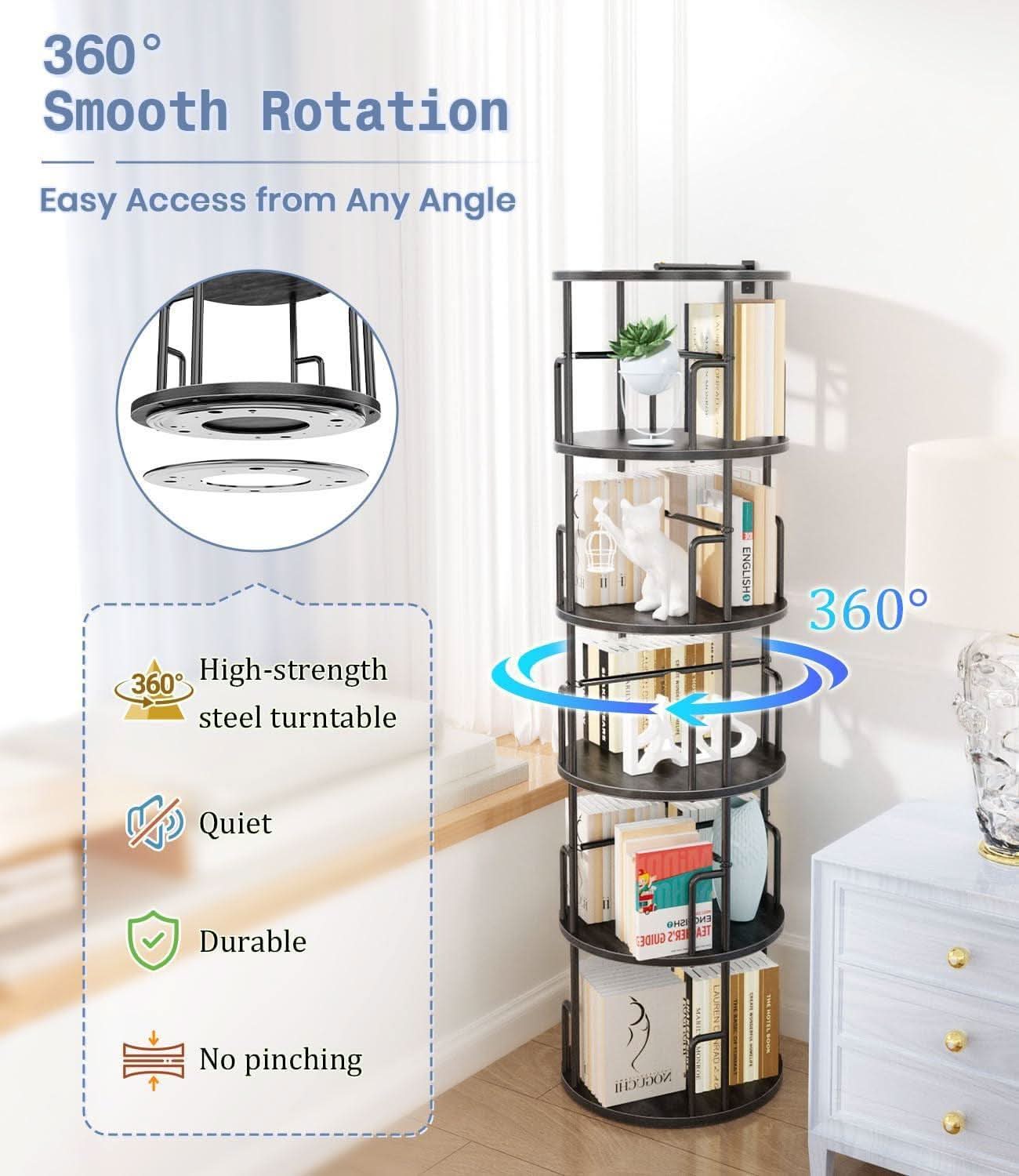Rotating Bookshelf Tower 62 Inches Black Space Saving