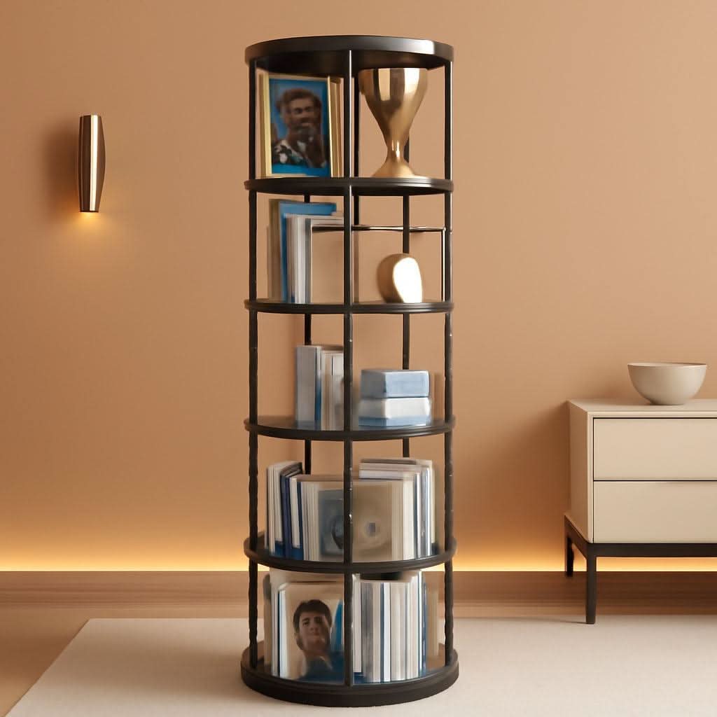 Rotating Bookshelf Tower 62 Inches Black Space Saving