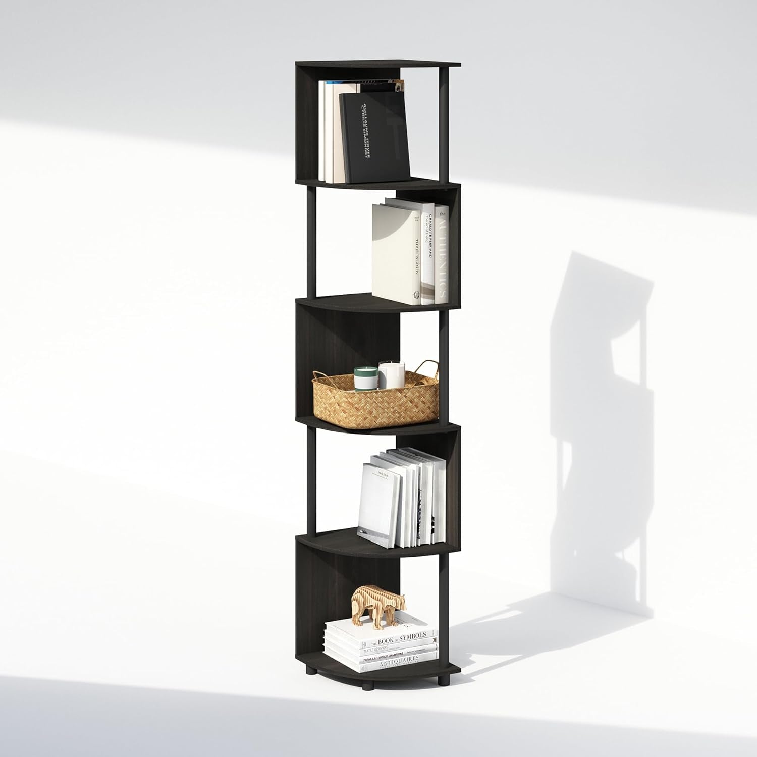 Zigzag Corner Bookshelf Space Saving Espresso Black